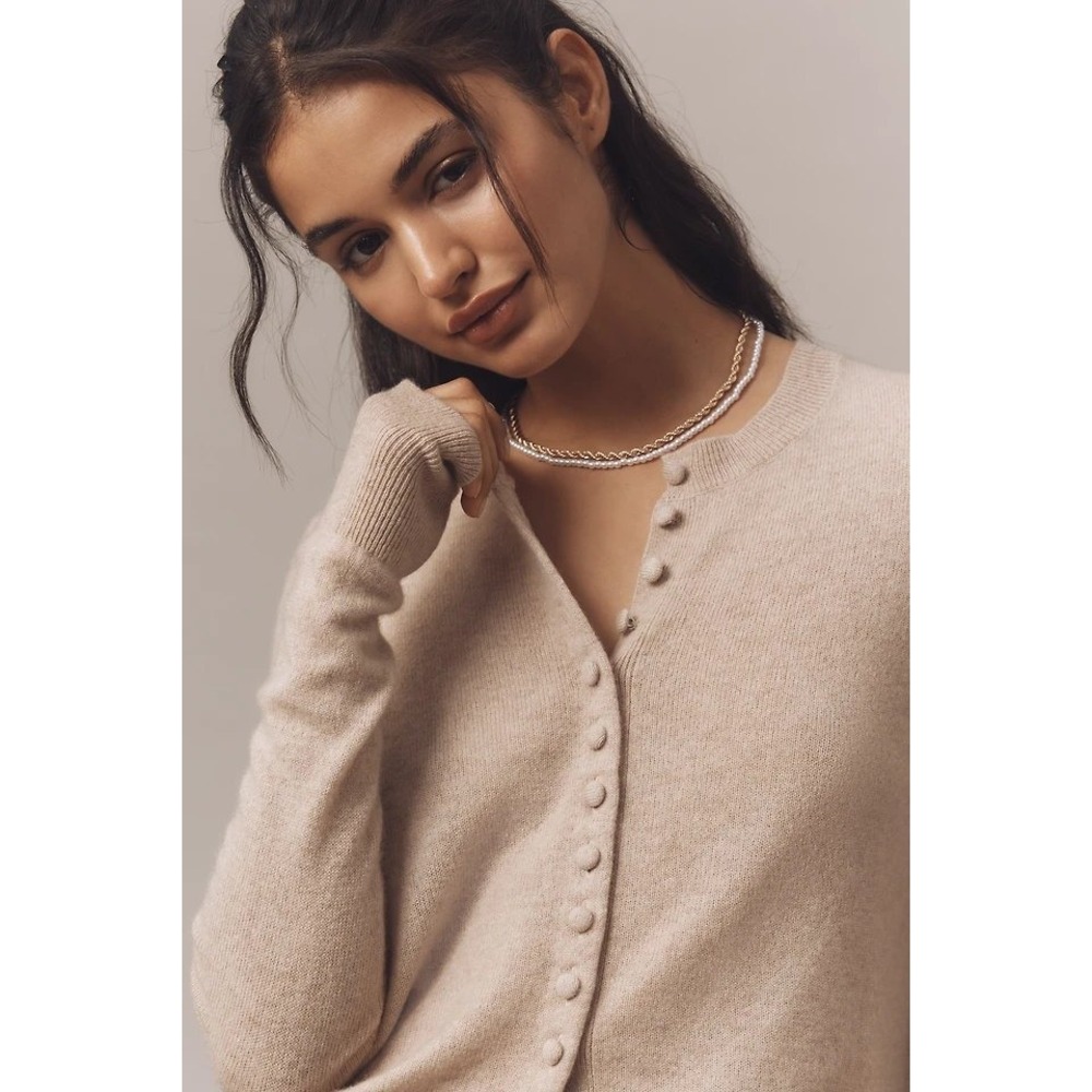 Anthropologie Maeve Cashmere Button Front LS Crewneck Cardigan Wine Small NWT